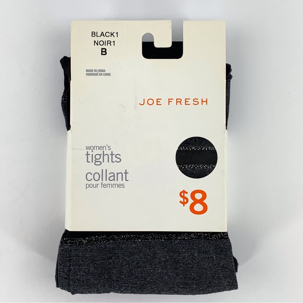 Joe Fresh NWT Opaque Black, Grey, and Gold Striped Tights